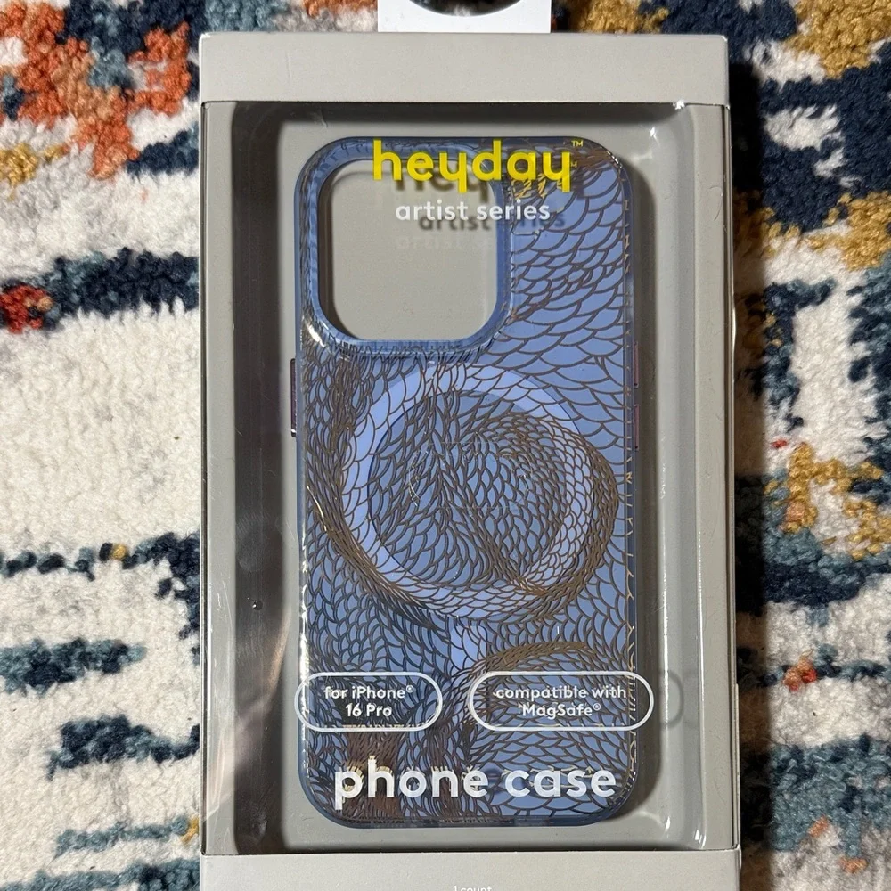 Heyday iPhone 16 Pro Case Blue Brown Pattern MagSafe Compatible NWT
